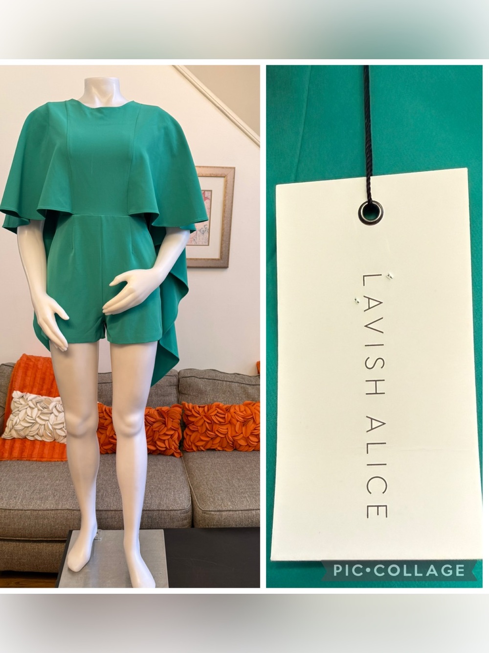 NWT LAVISH ALICE GREEN CAPE PLAYSUIT / ROMPER TIE BACK